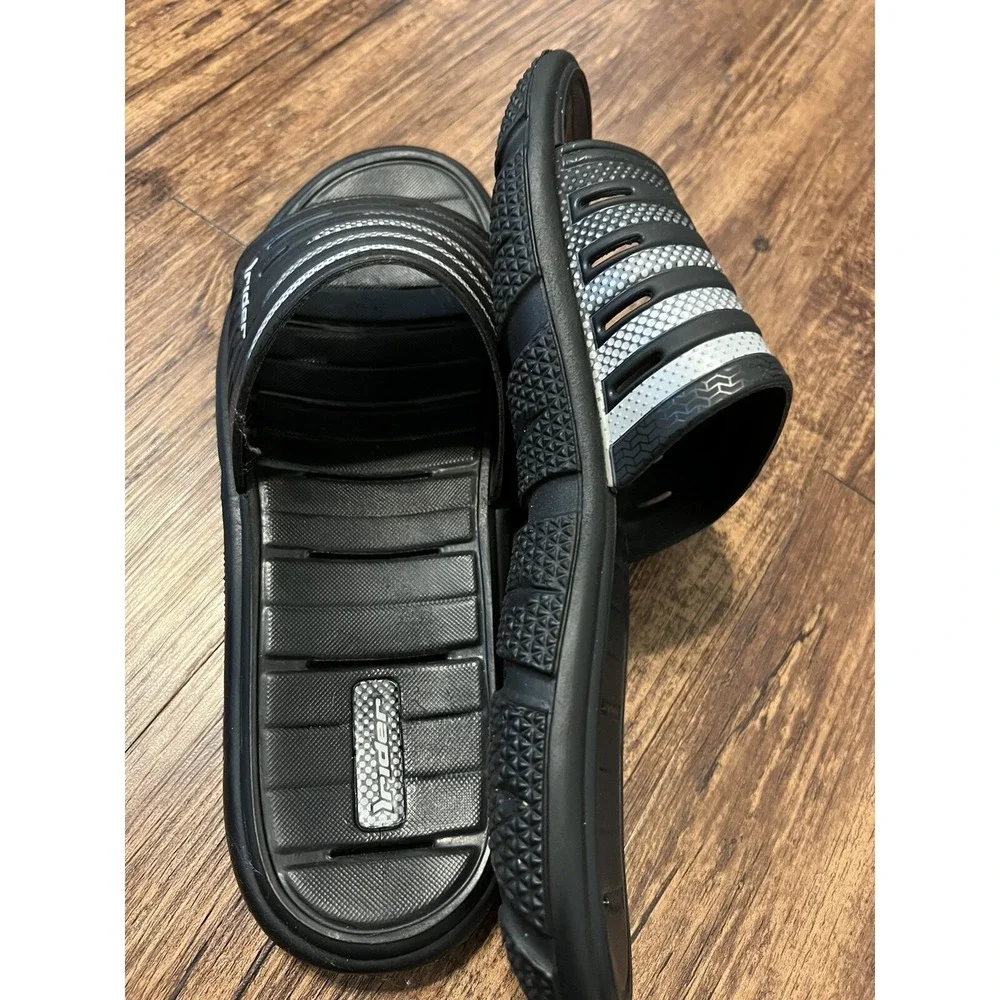 Rider‎ Men's Slide Sandals Size 13/47 All Rubber  Black/White Summer Beach